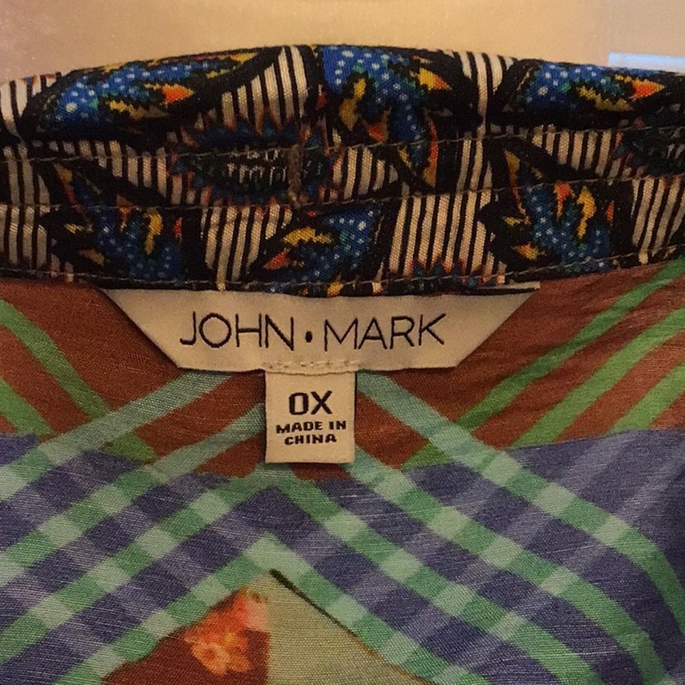 John Mark-Multiples Colorful Patchwork Button-Up … - image 6